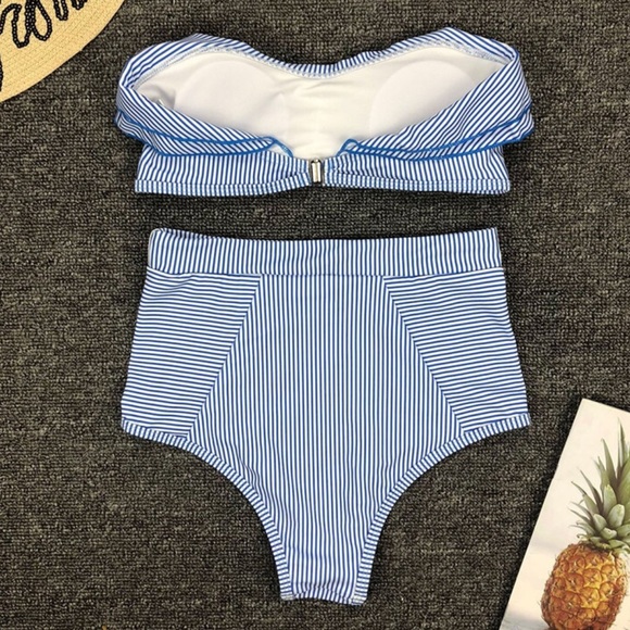 NEW ☀️ Blue & White Striped High Waisted Bikini - Picture 6 of 7